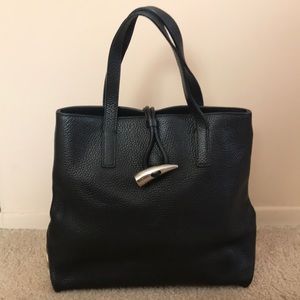 Burberry Leather Tote With Check Corners